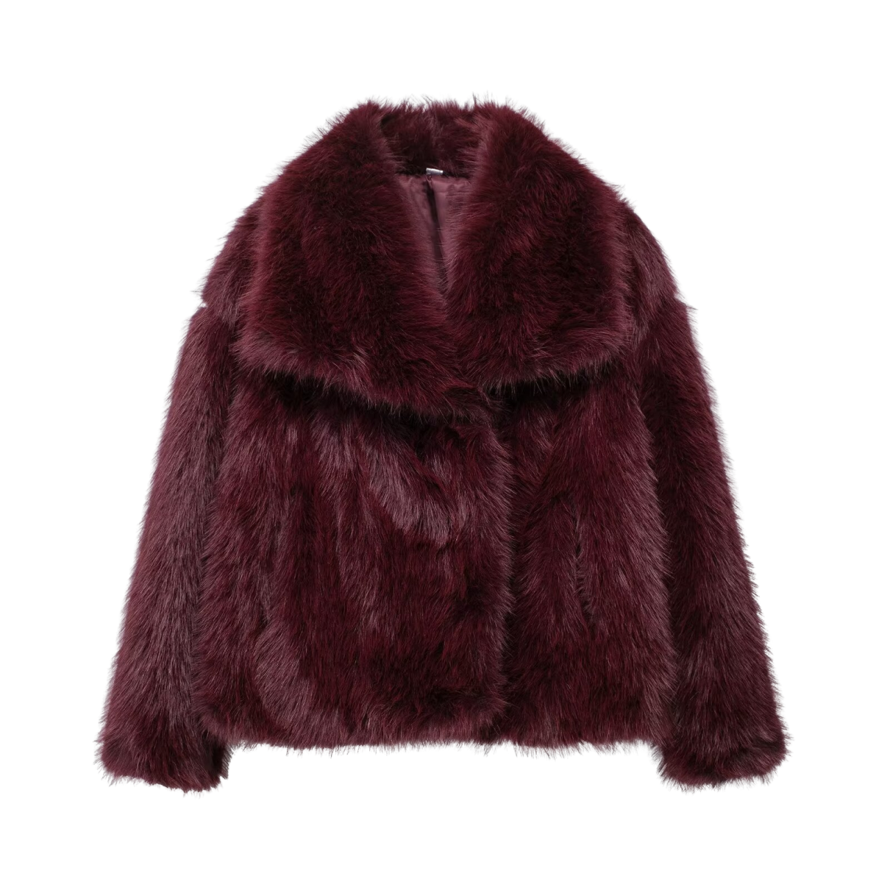 Dark red faux fur coat shop