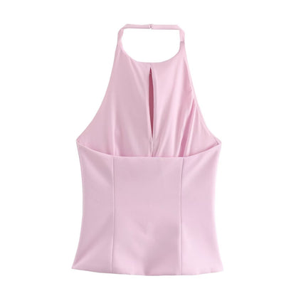 Rosa Halterneck top met Rosetter.